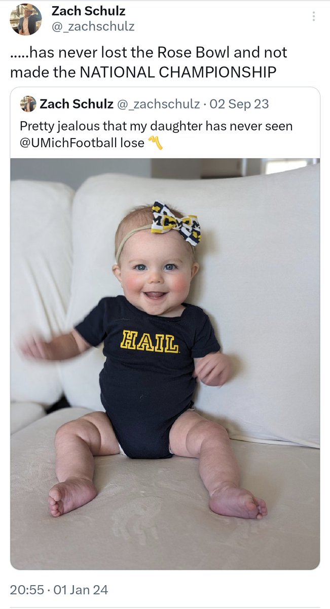 _zachschulz's tweet photo. @stoolpresidente @Gametime Life long Michigan fan who may have been given the greatest good luck charm last year 〽️ #GoBlue https://t.co/ArmWPVcn9v