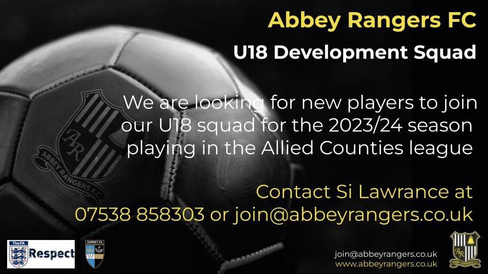 U18s players wanted - playing midweek football in the Allied Counties Youth league. 

Great team, club, facilities & coaches - give us a shout if you’re interested #Alliedcountiesyouth #surreyfootball #u18sfootball #abbeyrangersfc