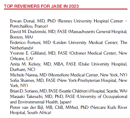 I truly believe high quality peer review contributes to scientific progress in medicine. Proud to be among the top reviewers for JASE in 2023! onlinejase.com/article/S0894-… @JournalASEcho @ASE360 @VDelgadoGarcia @NAjmoneMarsan @saramoscatelli7 @alessia_gimelli