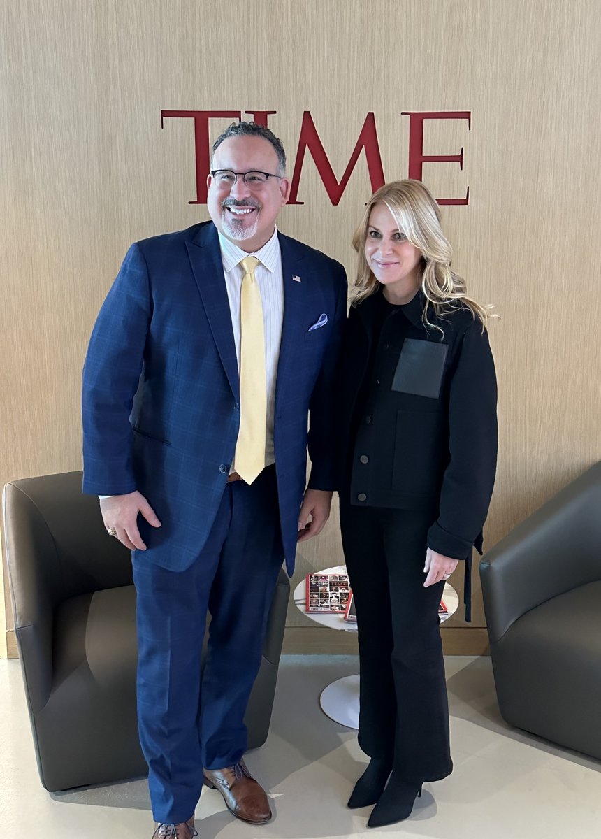 jsibo's tweet photo. We were honored to host U.S. Secretary of Education @SecCardona at @TIME HQ today to discuss our shared aim to promote news literacy for the next generation, our work through @timeforkids making trusted journalism available for children, and congratulate him again on being named to the inaugural TIME Latino Leaders list.