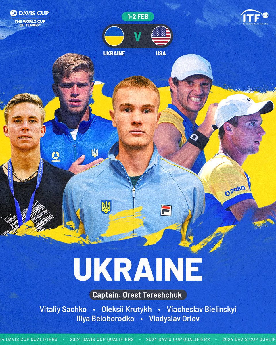 Ukraine's team to take on USA in the #DavisCup Qualifiers 🇺🇦