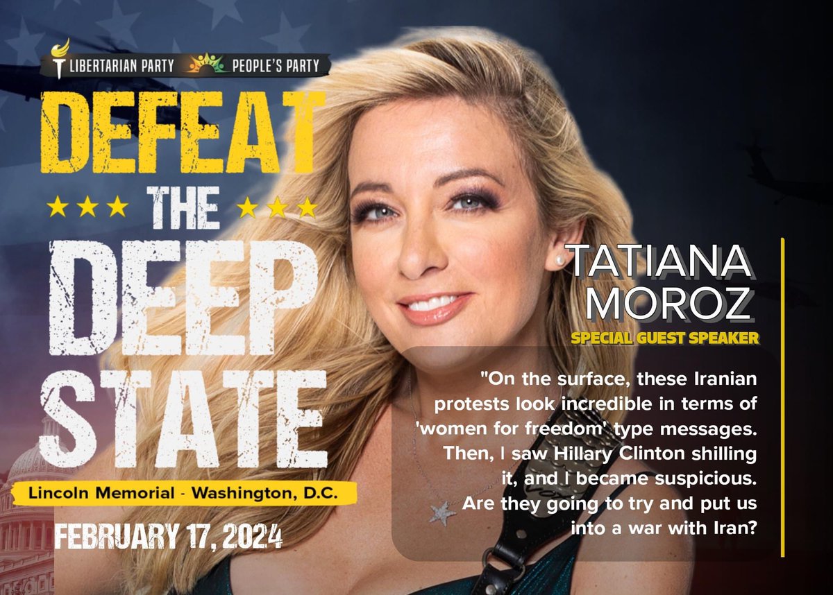 queentatiana's tweet photo. SAVE THE DATE! I’ll be performing at Defeat The Deep State on February 17th in Washington DC. Visit https://t.co/s9wMeqBBoS for more info.
#rageagainstthewarmachine #defeatthedeepstate #antiwarcoalition #libertarianparty #libertarian #peoplesparty #washingtondc https://t.co/6JRznOZuLV