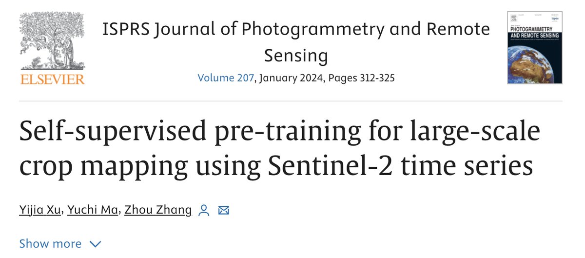 Thrilled to share our latest publication on ISPRS (authors.elsevier.com/c/1iNVO3I9x1mz…)! We proposed a Transformer-based DL model & self-supervised pre-training framework for label-scarce crop mapping. 🌾🛰️ #Agriculture #DeepLearning #SatelliteImagery