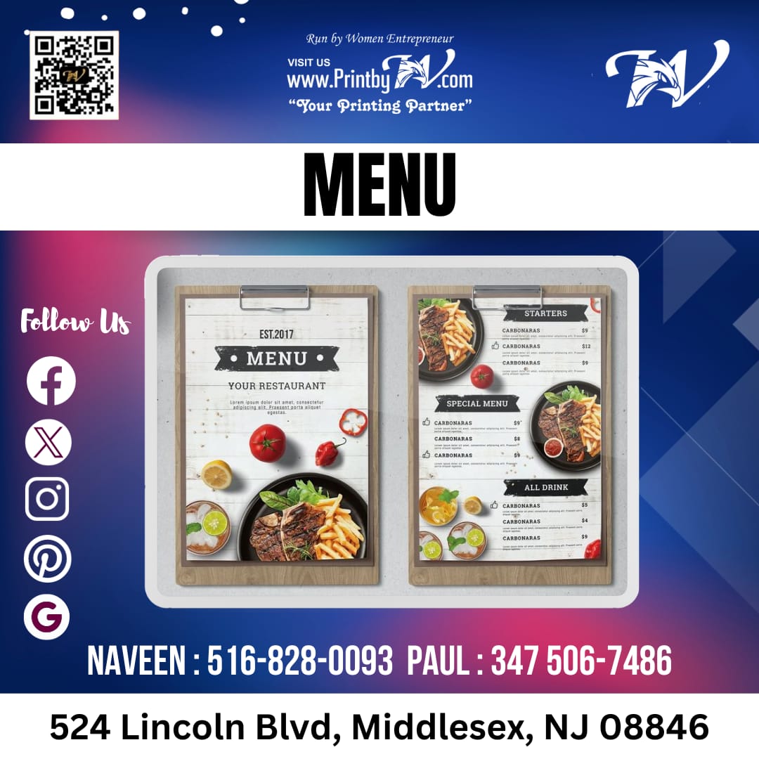 Explore a world of flavors with our new printed menu! Culinary delights await your taste buds. 🍽️🌟 . Get More Information Visit Us printbyw.com . . Tags #Menu #Flyers #BrandMakeover #printbyw #BusinessSuccess #printing #printandgraph #newyork #us