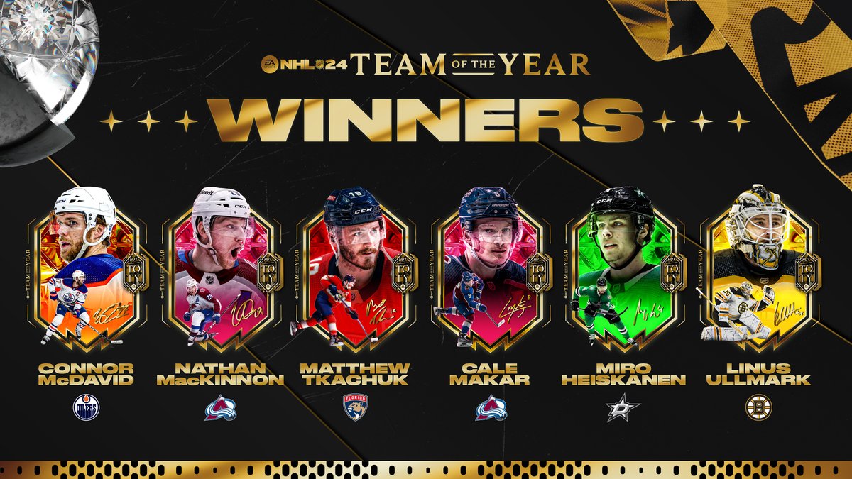 EASPORTSNHL's tweet photo. 🏆 Your #NHL24 Men's Team of the Year

https://t.co/rjPnh03HPi 👏 👏 https://t.co/UMDGcJIGpm