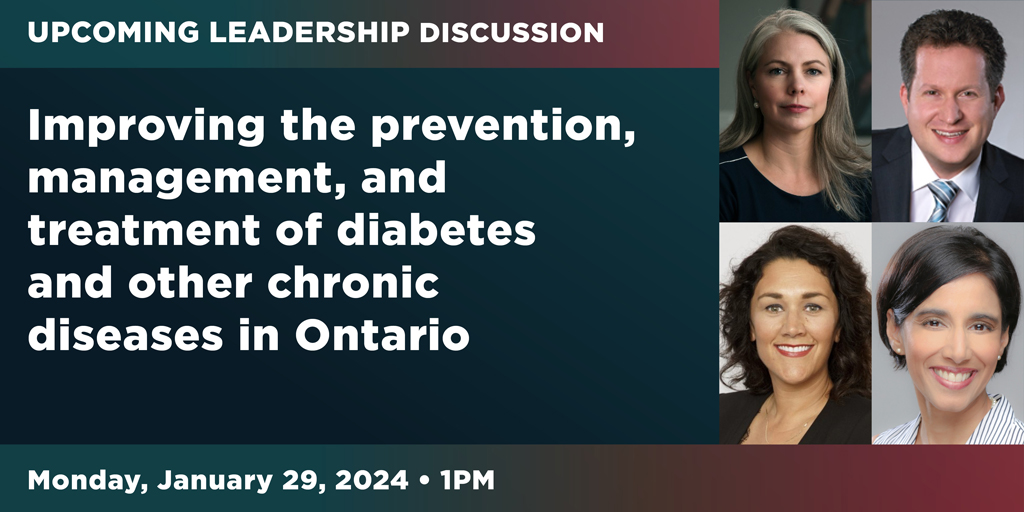 #LeadershipDiscussion on Jan 29, 2024, on 'Improving the Prevention, Mgmt & Treatment of Diabetes & Other Chronic Diseases' with @kbirkbeckhanson @giveatwork @DavidKaplanMD @OntarioHealthOH @drkarencross @MIMOSAdx & @LorraineLipsc17 @WCHResearch. #joinus longwoods.com/events/leaders…
