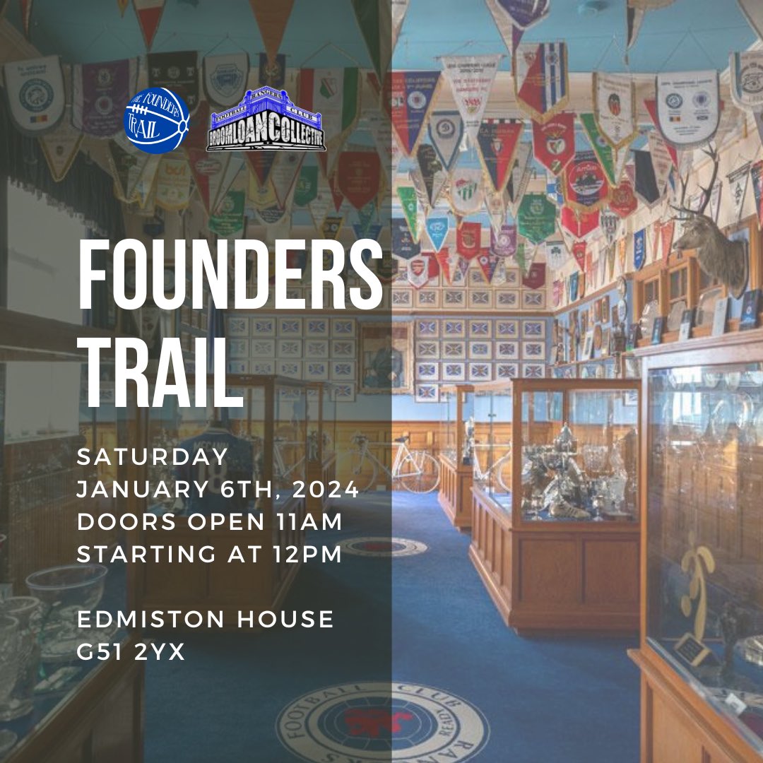 This is your final chance to purchase your ticket for tomorrow to hear the Glasgow Rangers story with the Founders Trail Roadshow. 

Tickets and more info: tinyurl.com/bptd7j9r