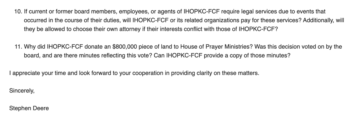 Emailed critical questions to #IHOPKC and Bickle's lawyer. Topics range from UCC filings and real estate trusts to discrepancies in tax filings. Awaiting their response on key issues re: financial and organizational practices. Stay tuned. #InvestigativeJournalism…