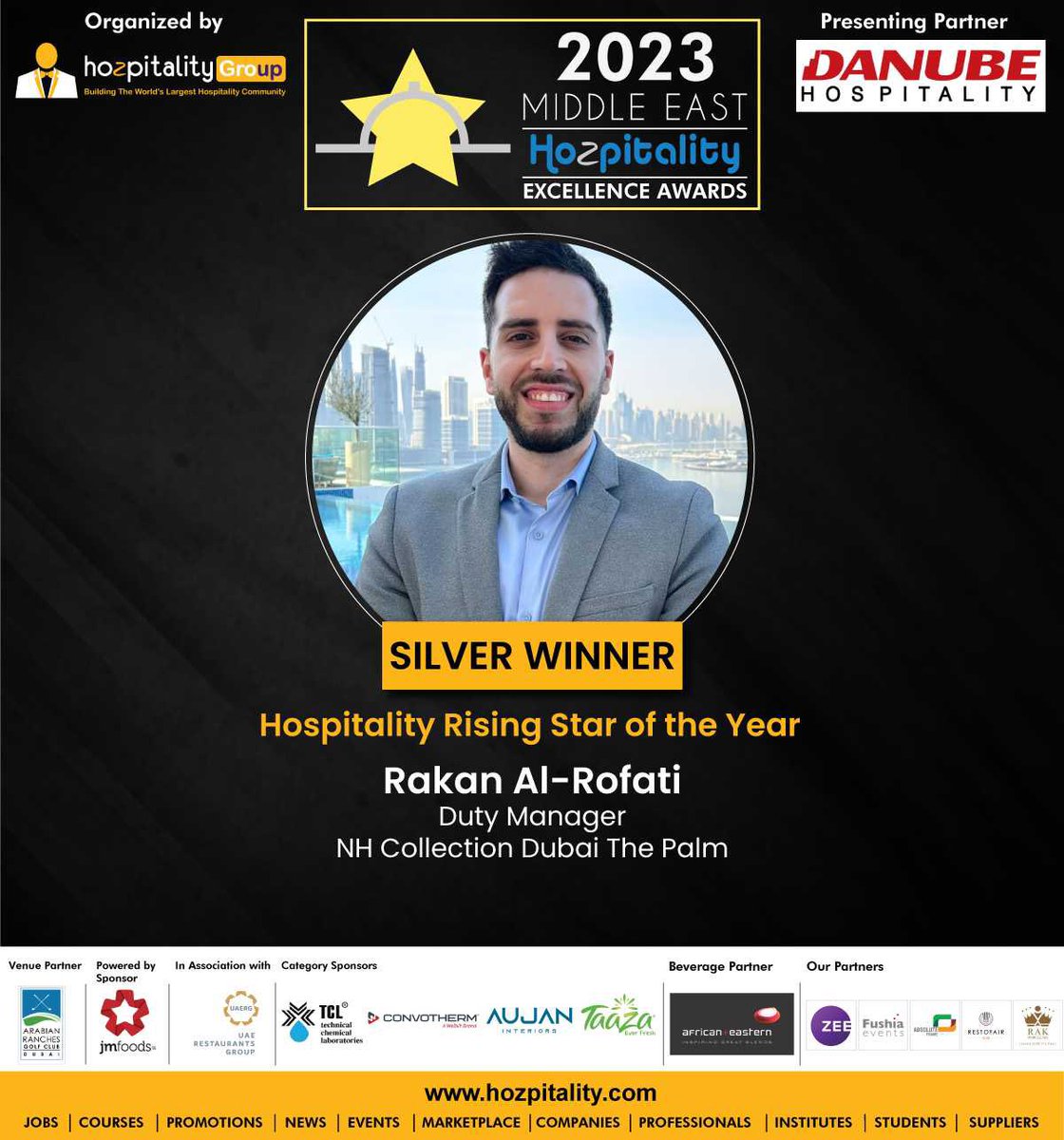 hozpitality's tweet image. Rakan Al-Rofati was recognized during the Middle East Hospitality Excellence Awards.

#hozpitalityexcellenceawards #RakanAlRofati #dutymanager #NHCollectionDubaiThePalm #RisingStaroftheYear #silveraward #middleeast #hospitalityexcellence #popularitychoice #AfricanandEastern