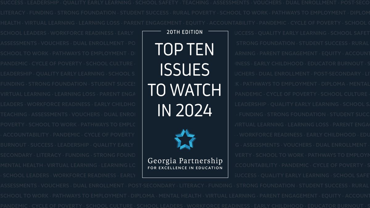The 2024 edition of our Top Ten Issues to Watch report is available NOW! Download your copy: bit.ly/2024TopTenIssu… #GPEE #InformingLeadersImprovingEducation #TopTenIssuestoWatch #Education #Georgia