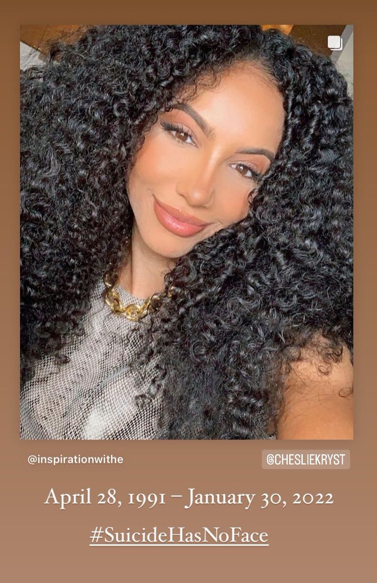 EAInspiration's tweet photo. Cheslie Kryst (April 28, 1991 – January 30, 2022) died by suicide almost a year ago. Her story is being published by the family per her final wish. Release Date April 23, 2024 @chesliekryst #SuicideHasNoFace https://t.co/Zd0jmLARVl