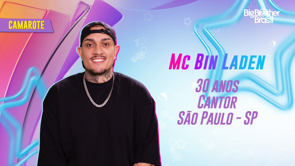 bbb_25_'s tweet photo. ⭐MC Bin Laden
🎂 30 anos
💰 Cantor
🌎 São Paulo - SP
#BBB24 https://t.co/a0YgmvHSTj