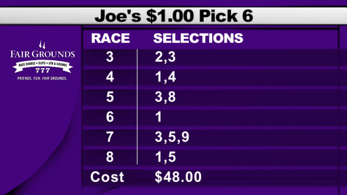 fairgroundsnola's tweet photo. Carryover in the Pick 6 and @JoeyDaKRacing's ticket to aid your approach. Starts in Race 3 https://t.co/dNIkJxrvDW