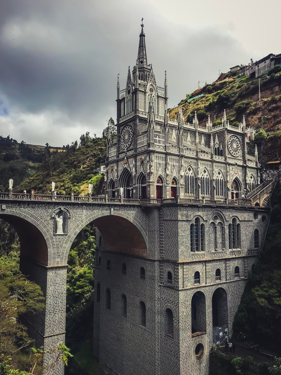 2. The Sanctuary of Las Lajas, Ipiales, Colombia (1949) A neo-Gothic church hanging 150 feet above a dizzying canyon of the Guáitara River - at the site where the Virgin Mary is said to have appeared before a woman and her daughter, caught here in a violent storm.