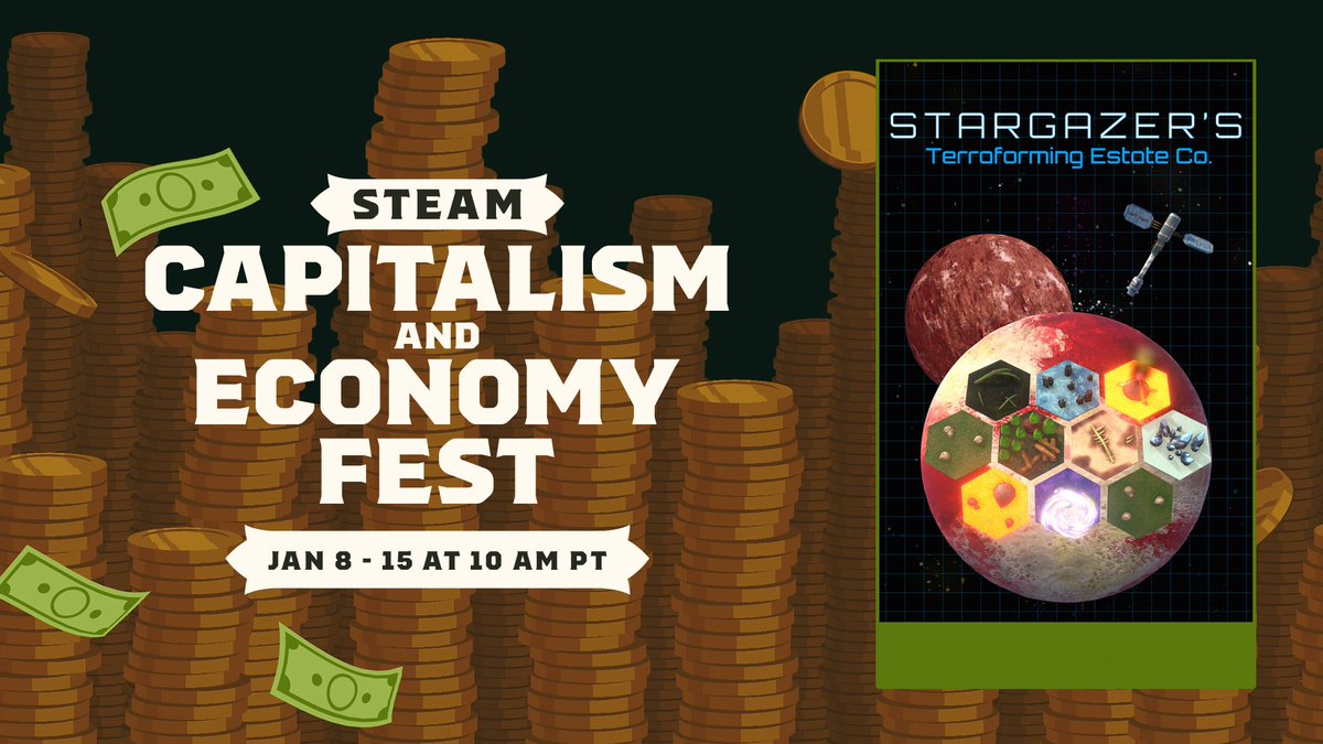 SadeNecati's tweet photo. 🪐Time to buy, terraform and sell planets 🌟

Stargazer's Terraforming Estate Co. demo will be live during Steam’s Capitalism and Economy Fest💰
#steam #capitalism #indiegame https://t.co/tEUsoOrh56