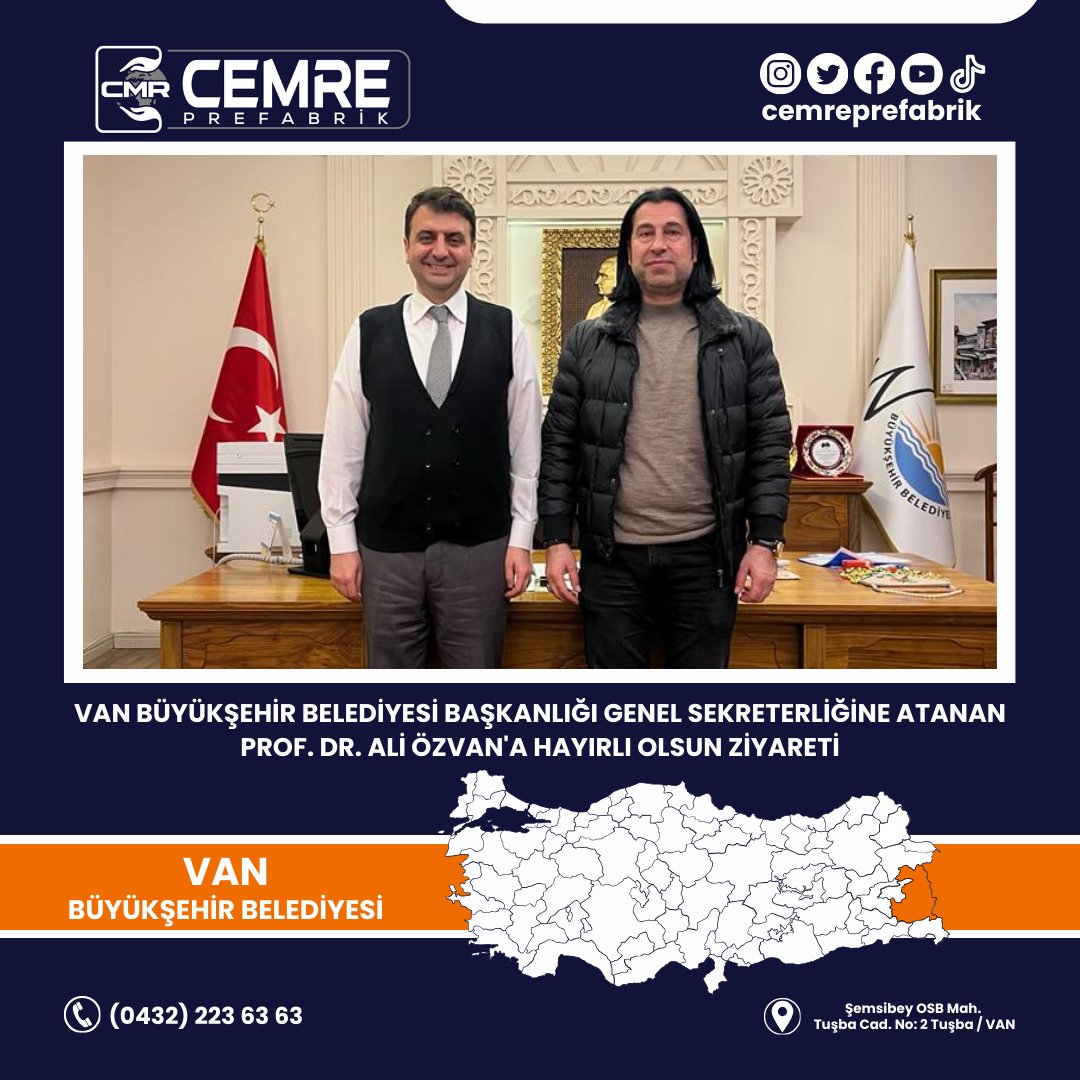 CemrePrefabrik's tweet photo. Van Büyükşehir Belediyesi Başkanlığı Genel Sekreterlik görevine atanan Prof. Dr. Ali ÖZVAN'a hayırlı olsun ziyaretine gittik. 

#van #vanmerkez #prefabrik #prefabrikyapı #cemreprefabrik https://t.co/RDBUWovaXA