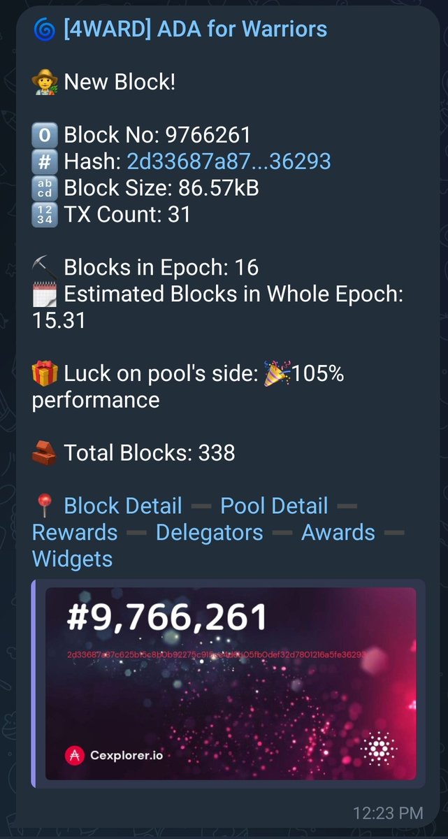 4ward_pool's tweet photo. ADA for Warriors has been crushing it these past couple of epochs.

If you have been looking for a pool, come and check us out.  Learn about the charities we support, Third Option Fountain, and 500 Rising at our website.

https://t.co/u5nOULKcNf

#Cardano #SinglePoolOperator #Charity