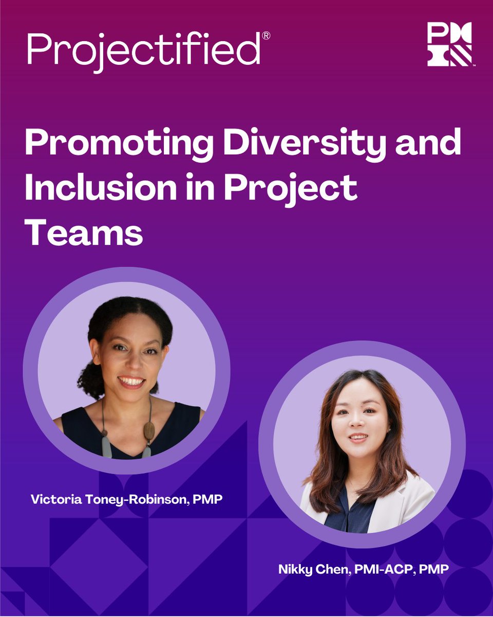 PMInstitute's tweet photo. Tune in to our Projectified podcast to hear from guests Victoria Toney-Robinson and Nikky Chen about promoting diversity and inclusion in project teams: https://t.co/U2rMig4DIE #pmot https://t.co/IENjPWJML0