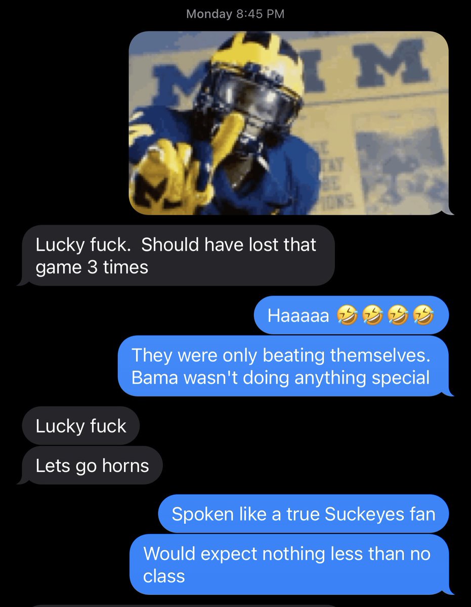 jbas077's tweet photo. @stoolpresidente @Gametime @Gametime Because I'm born and raised in CLE and have had to deal with obnoxious Ohio fans my whole life. This is one of many texts and this one says Michigan was lucky to win that game 🤦🏼‍♂️ FOH https://t.co/LJdOGlL3U7