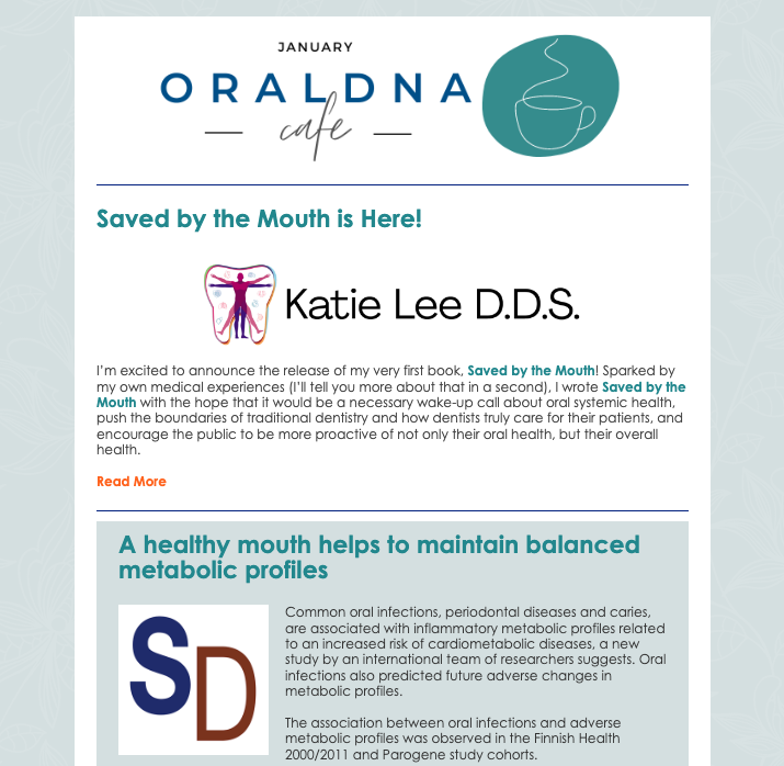 3, 2, 1...Happy NEWsletter! 🎆📰🎇 Cheers to the New Year! January's edition of the OralDNA® Café Newsletter is here! conta.cc/3TGjQTk

#oraldna #OralHealthMatters #systemichealth #oralhealthcare #saliva #bacteria #bacterialinfections #prevention #oraldnalabs #Alzheimers