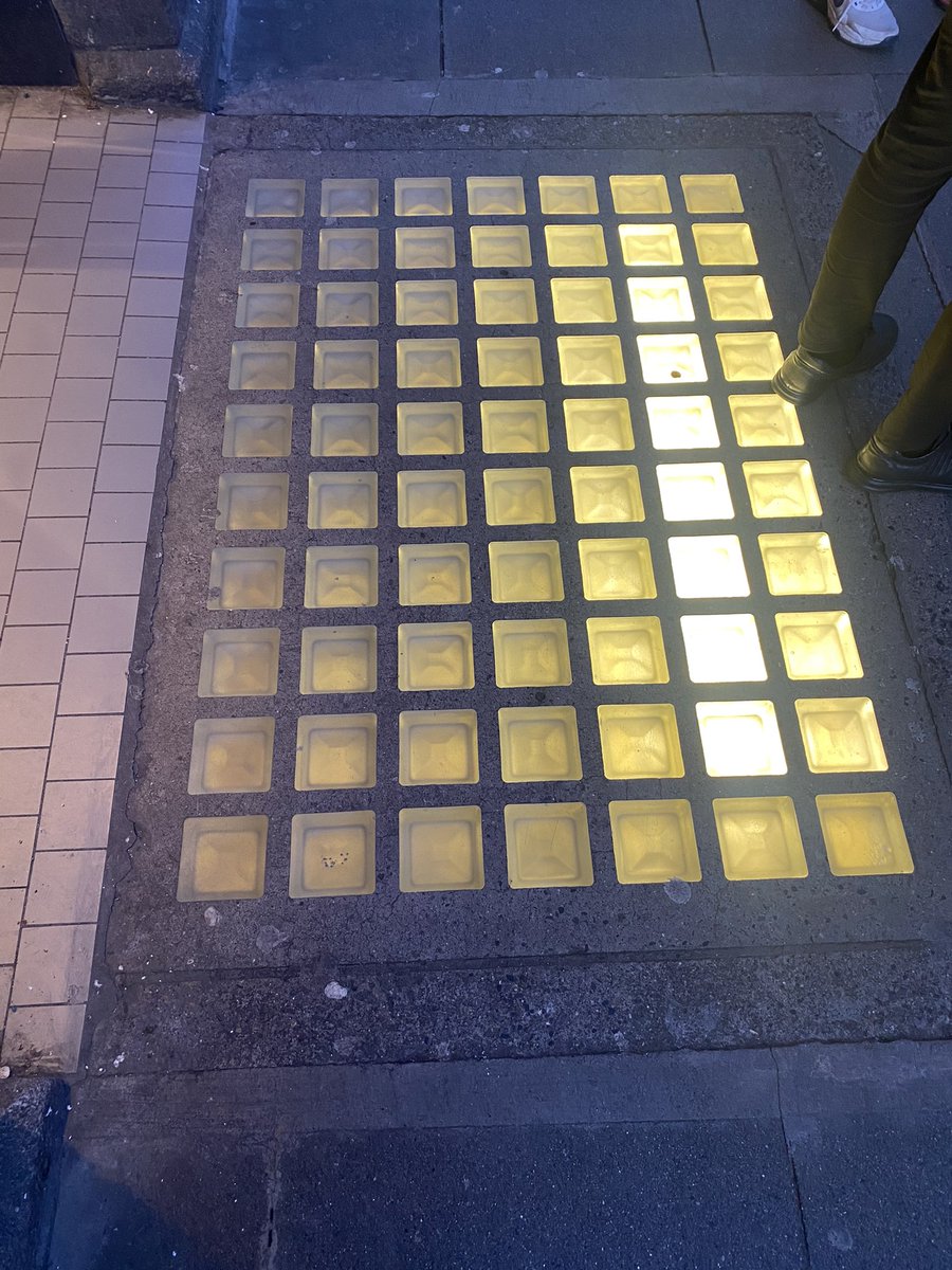 cubistsofa's tweet photo. Accidental ombré lighting on the pavement in the glass blocks on Dame street. Todays day 5 walk was from @Ebbandflowcafe on Camden Street to Connolly station . #100daysofwalking #glassblocks #lighting https://t.co/XliupZXyLj