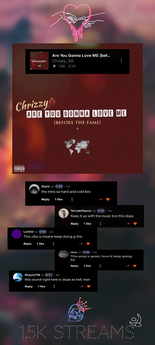 _ChrizzyPoet_'s tweet photo. Keep On Going, Focus On YOU🌏🌹 I've no team but ONLY REAL ONES! 
        1 month later this is crazy💯🥂
  THANK YOU FOR THE SUPPORT❕
     &amp; All The Positive Feedback 
              1,5 Streams🔥🥳💽

🪐 Link - https://t.co/fQ1OeHqdpT

         To A Good 2024 TakeCare
🕯️🤍 https://t.co/UdhdHukLUW