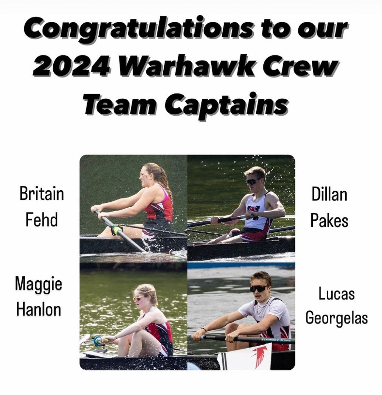 Congrats to our 24' Warhawk Crew Captains! Women’s Team: Britain Fehd and Maggie Hanlon; Men’s Team: Dillan Pakes and Lucas Georgelas. You have shown great leadership, dedication, and mental toughness. You deserve this honor! <a href="/JMHSAthletics/">JMHS Athletics</a>