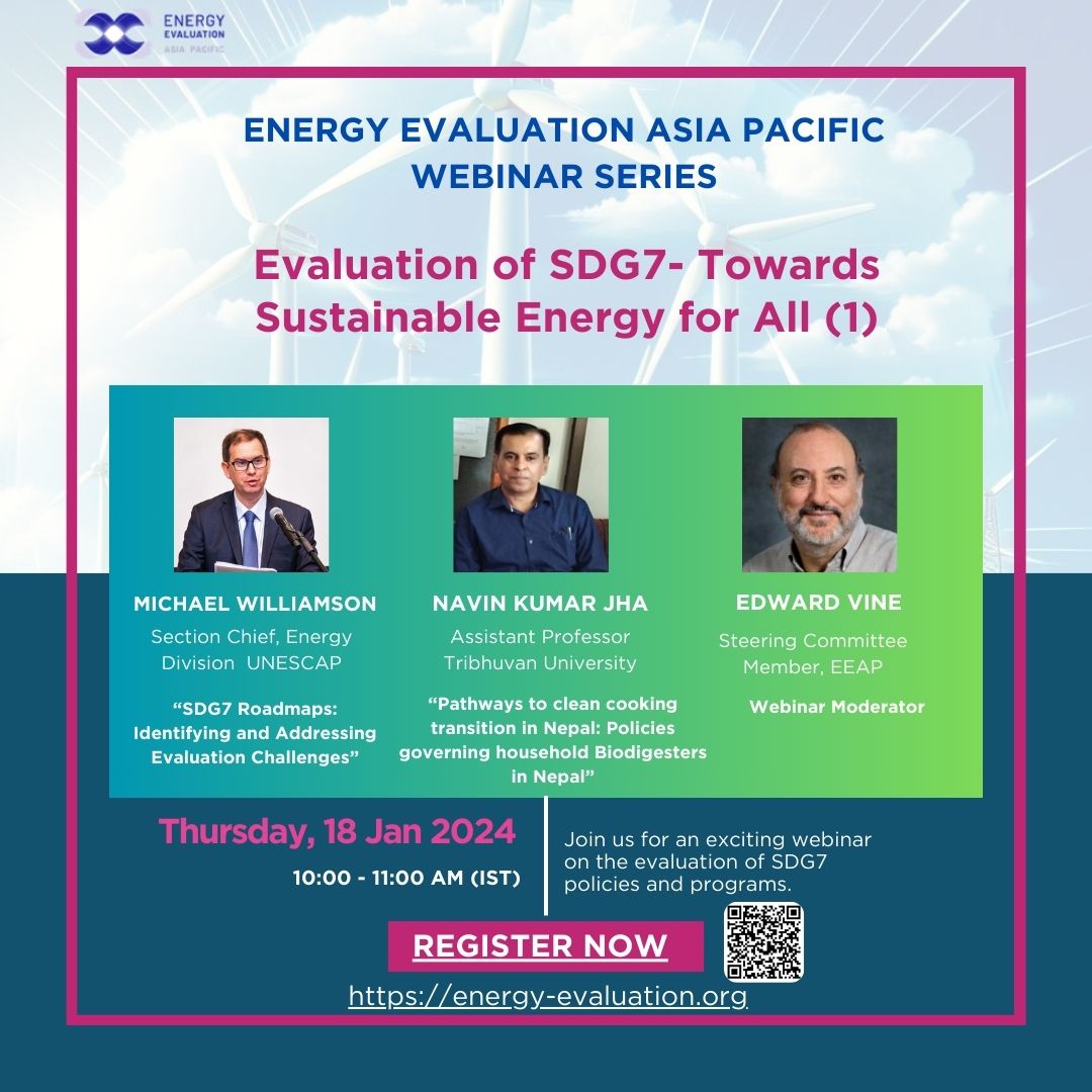 EEAP is excited to invite you to our first session of the webinar series on  'Evaluation of SDG7 - Towards Sustainable Energy for All'. Register here: us06web.zoom.us/meeting/regist…

<a href="/GEI_GlobalEval/">Global Evaluation Initiative</a> <a href="/Eval_Youth/">EvalYouth Global Network</a> <a href="/EvalyouthAsia/">EvalYouth Asia Chapter</a> <a href="/APEAeval/">Asia Pacific Evaluation Association</a>