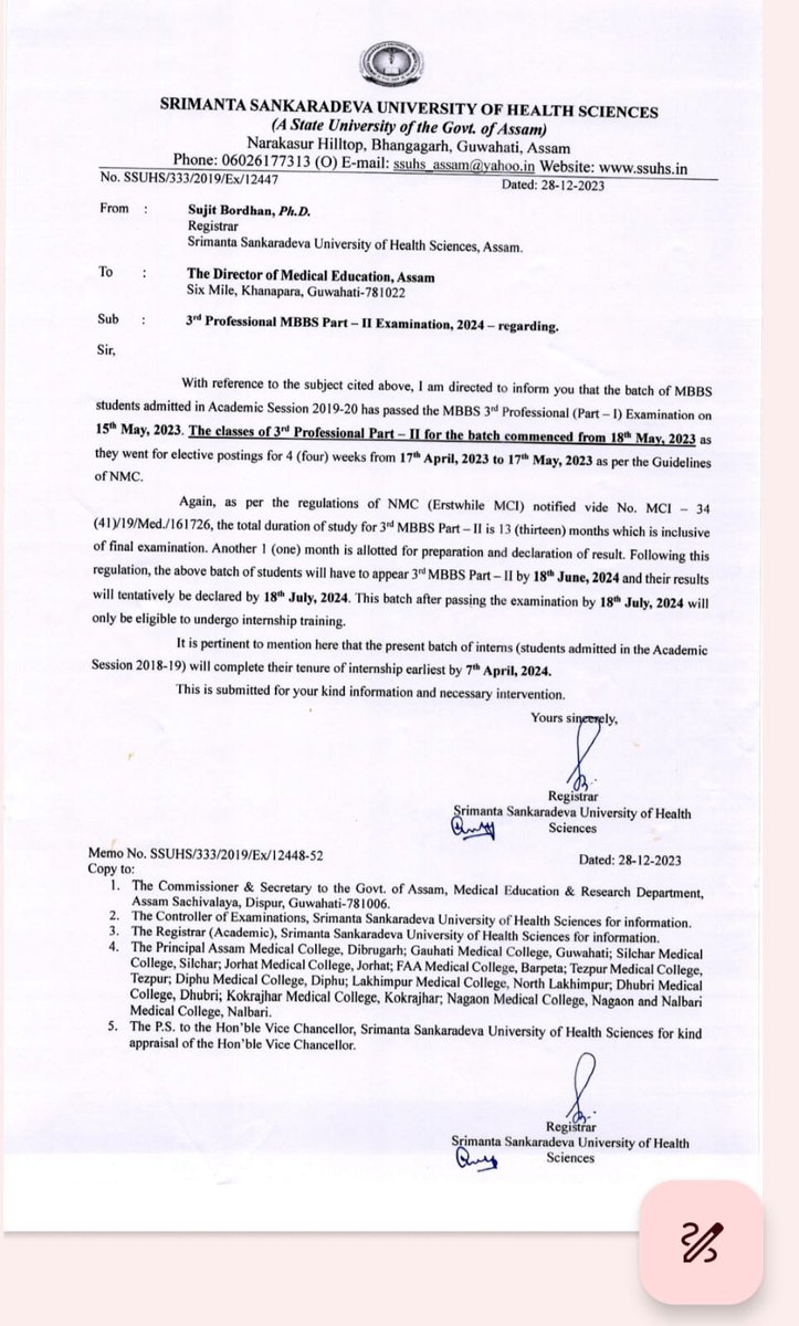 MansoorSuhel's tweet photo. @dryogendermalik 
@DrDhruvchauhan 
@drsfaizanahmad 
We the final year mbbs students of Assam are going to complete our session within 10 months whereas a/c to #NMC guidelines it should be of 13 months .
Our session started 17th May '23 
Exam scheduled 19th march '24
Pls help us https://t.co/8JHpPvb3th