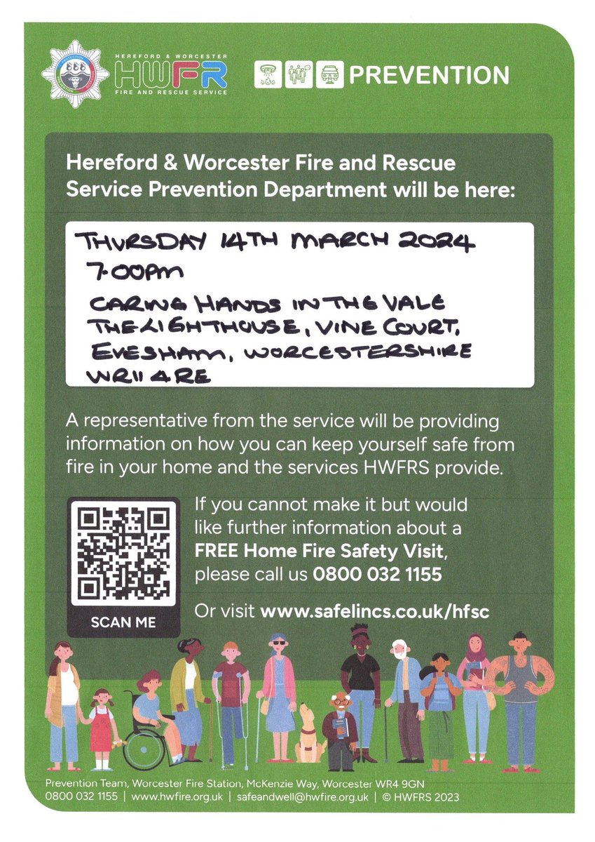 We are delighted that Hereford and Worcester Fire and Rescue Service will be joining us at The Lighthouse to provide a Fire Safety Information Session on Thursday 14th March. If you are interested in attending or have any questions please let us know.