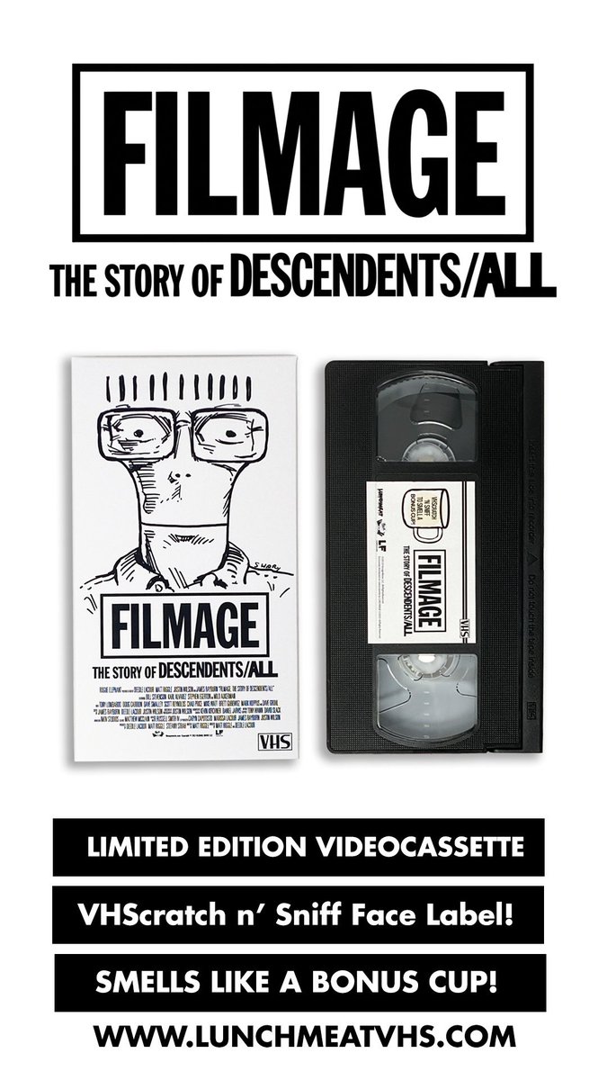 LunchmeatVHS's tweet photo. We’re ALL the way VHStoked to bring  FILMAGE: THE STORY OF DESCENDENTS / ALL to VHS!

FILMAGE Drops on SAT, 1/6 at 12noon EST on https://t.co/VpQGIatcCK!

Every tape comes with a VHScratch n’ Sniff Face Label that Smells Like a BONUS CUP of Coffee!

@filmagemovie @descendents https://t.co/k1RwqKRci6