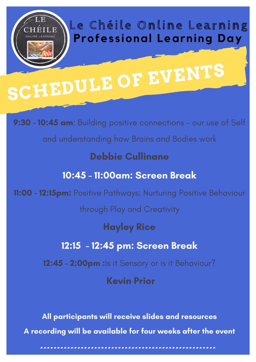 📣Exciting News for Special Needs Assistants

🙌🏻Upcoming event - Saturday 20th January

📹 A recording will be shared with all registrants for 4 weeks after the event

📜 Certificate of attendance for 4.5 hrs 

@Equality4SNAs 

lecheileonlinelearning.ie/webinars/snas/…