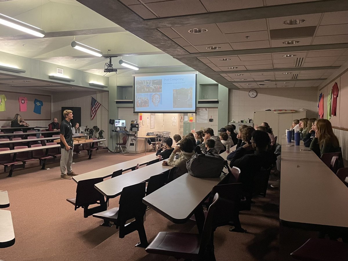 MGSHPrincipal's tweet photo. Thank you to 2017 Crimson alum, Alex Miley, for speaking to Crimson students attending Fellowship of Christian Athletes! #WeAreCrimson https://t.co/fErda8z4tn
