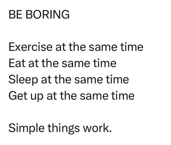JulesLSimon's tweet photo. 🤔 It's Friday.... how are those New Year's resolutions going so far? We all know they can be tough to stick to. In fact, did you know over 80% of people give up on them within a few months? 

✨ Why not plan to be boring?  I love this post from @DrJamesDinic ... so TRUE! 💯 https://t.co/0UJhlxnGDn