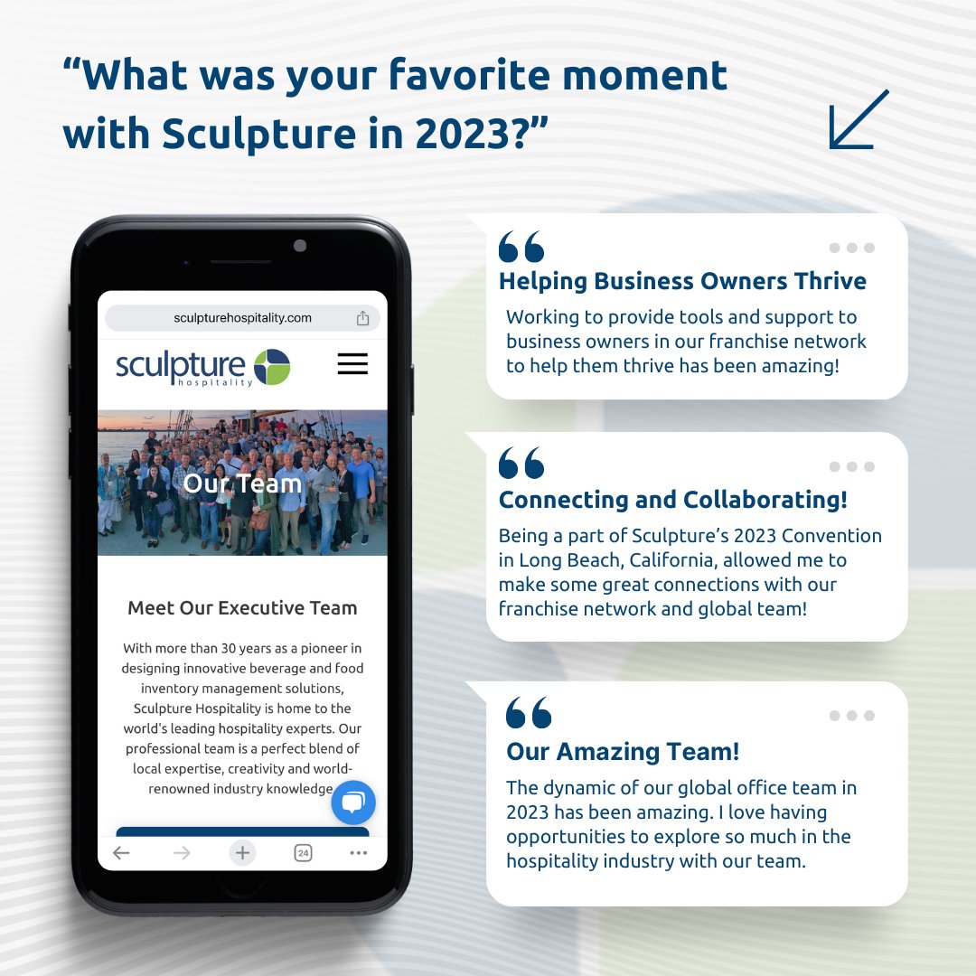 SculptureHQ's tweet image. 🌍✨ Reflecting on the incredible journey of 2023 with the #SculptureHospitality Global Office team! 

From challenges to triumphs, some members of our team share their favorite moments that made this year unforgettable. 

#Welcome2024 #TeamReflections #RemoteTeam #DreamTeam