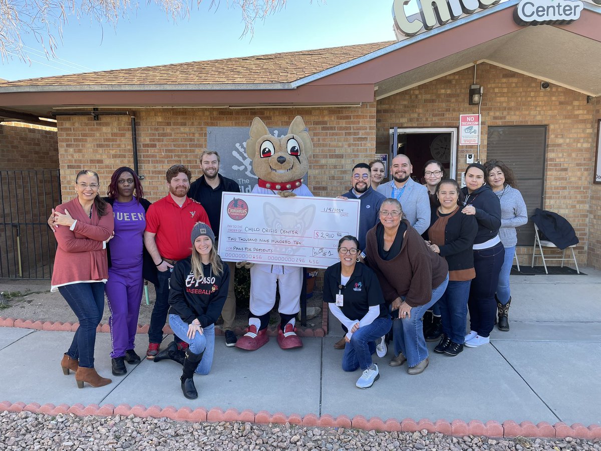 @ElPasoChihuahuas Paws for Presents presented by <a href="/ATT/">AT&T</a> delivery a check for $2910 to the Child’s Crisis center in El Paso