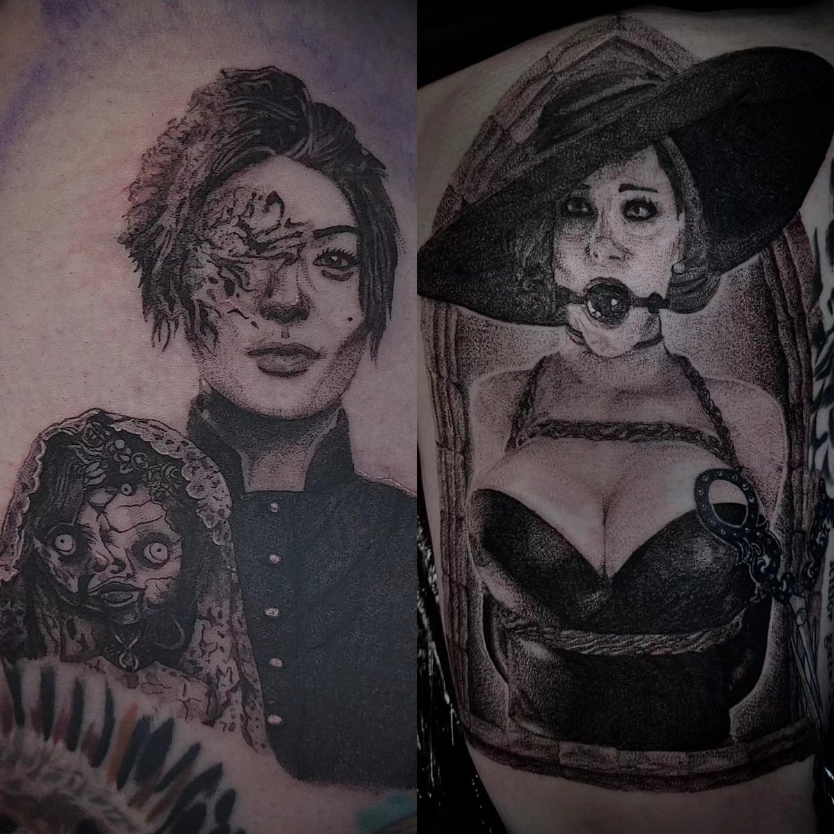 TashaCMarchini's tweet photo. I’m the idiot that decides to get their thigh tattooed and have had to run around in shorts in the dead of winter. Worth it, because everyone needs a lonely doll maker and 9ft 6 vampire milf in their life 😅 https://t.co/R4L7LI9uab