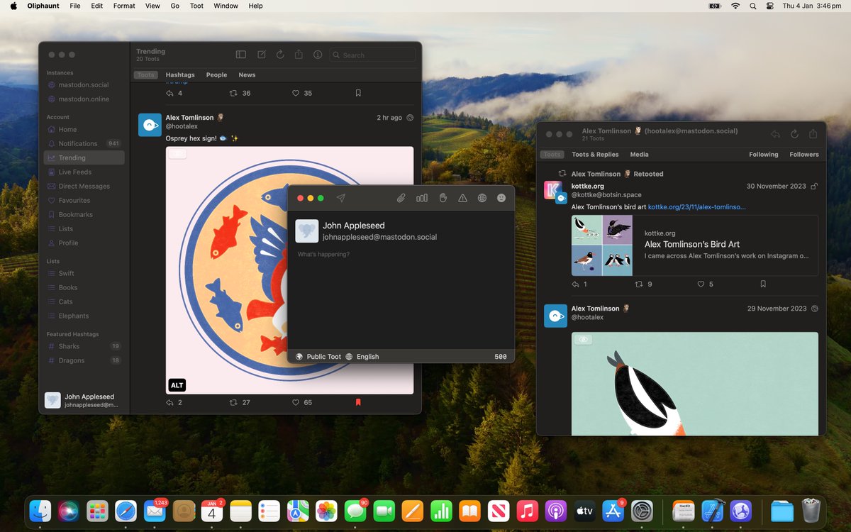 anosidium's tweet image. Today, I am excited to reveal that my macOS Mastodon client is called Oliphaunt and here is the public TestFlight link: testflight.apple.com/join/QLqIRNwe

#Oliphaunt #macOS #Swift #AppKit #SwiftUI