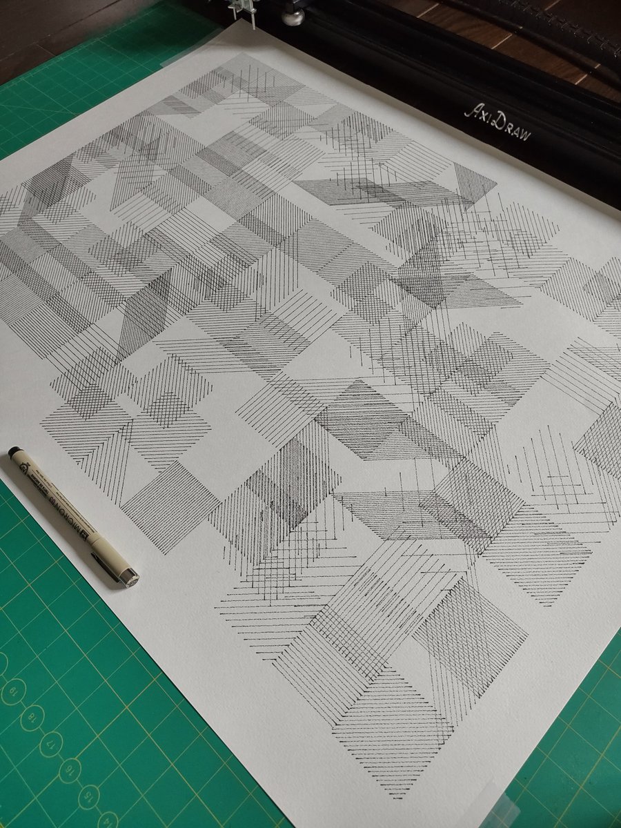 webspaceinvader's tweet photo. #genuary5 In the style of Vera Molnár (1924-2023). Today would be her 100th birthday. Fabriano Acid Free 160gsm paper Micron 0.3 pen #genurary #genuary2024 #penplot #generativeart #codeart https://t.co/7J8atQ2j7u