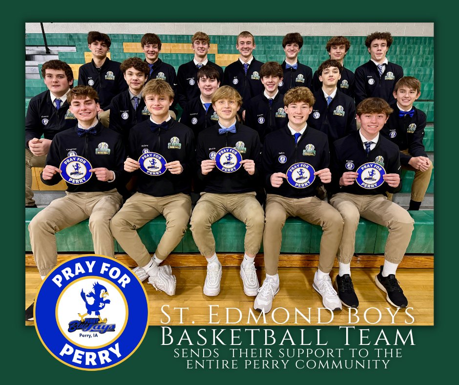 SEGaels's tweet photo. St. Edmond Boys Basketball Team sends their support to the entire Perry Community. #prayforperry https://t.co/8ustEw5Lca