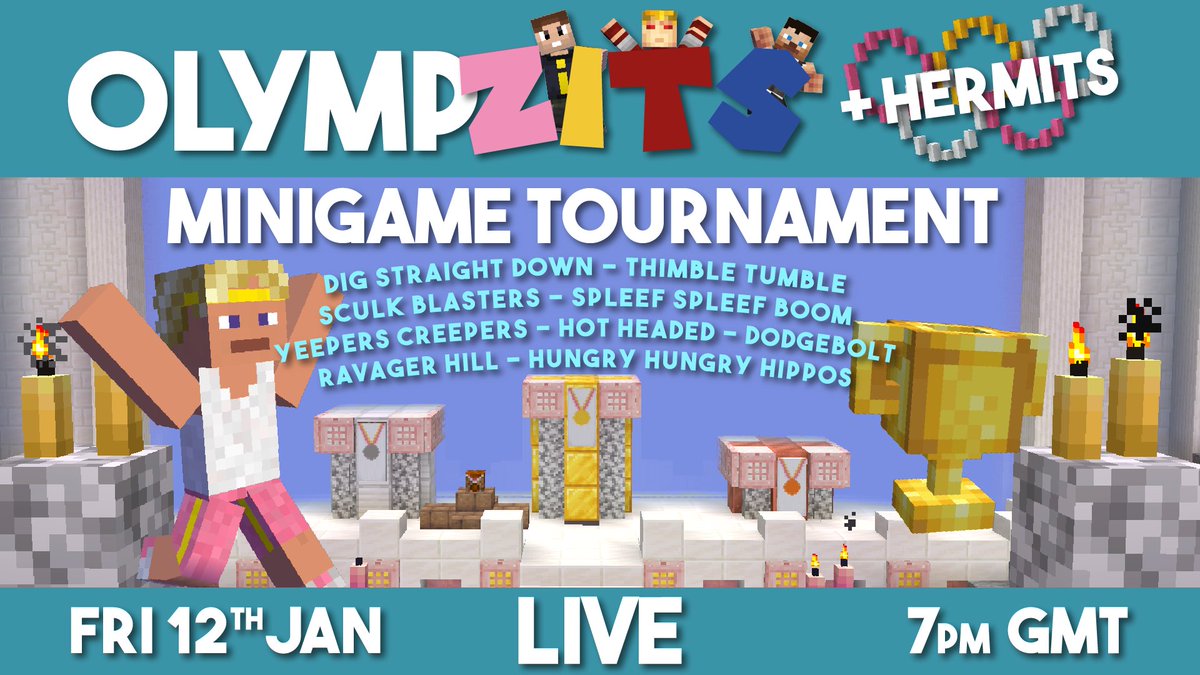 TeamZedcraft's tweet photo. Missing Hermitcraft? We've got you covered, with a fun-filled minigame extravaganza! And this time... Team ZITS will be joined by more hermits! 
📅Friday 12th Jan, 7pm GMT
🔗Save the link: https://t.co/HlfSvzPayN https://t.co/78EzF6JAts