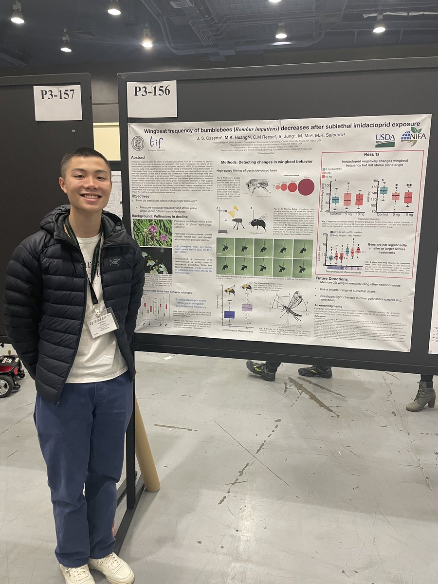 Are pesticides bad for bumblebee flight?? Yes! 😂 

Come to P156 to learn from my awesome undergrad Matt Huang. He’s looking for tech positions after he graduates this Spring!

#SICB2024