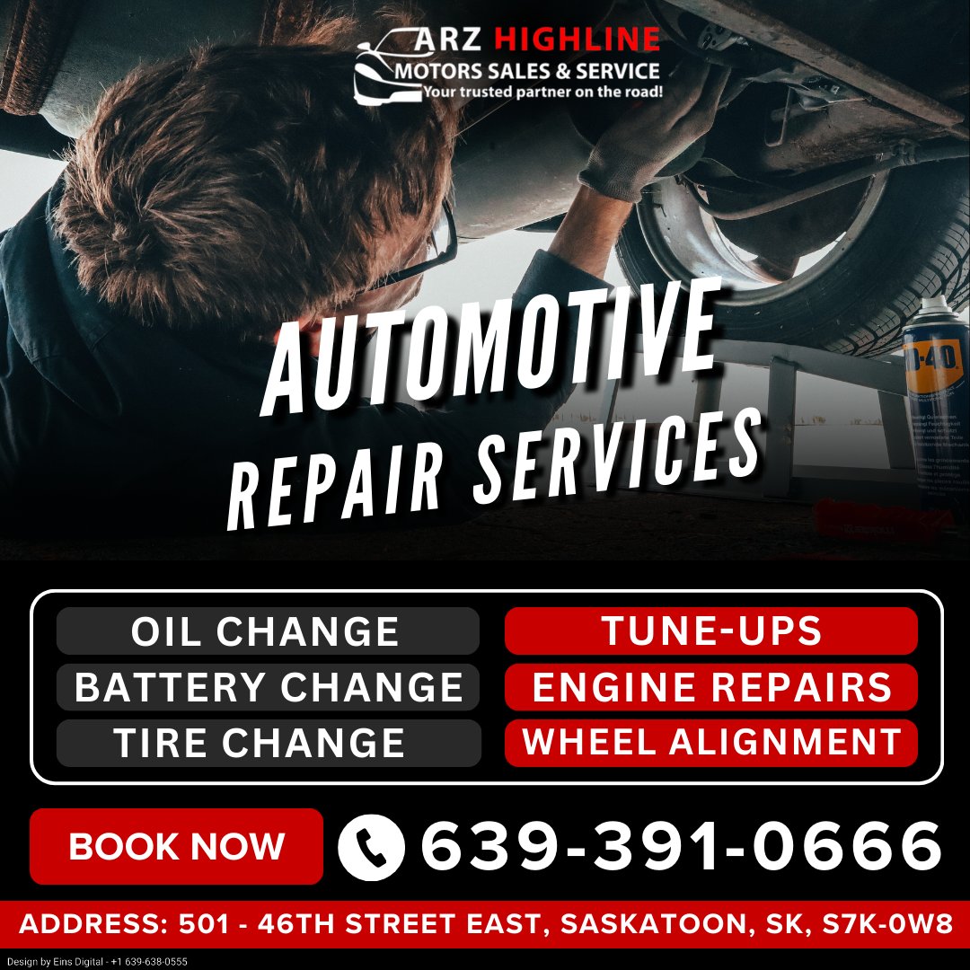 ArzMotors's tweet photo. Arz Highline Motors Auto Repair Service is your trusted destination for premium car care. 
Call us: 639.391.0666
Address: 501 - 46th Street East, Saskatoon, SK, S7K-0W8
Visit: https://t.co/TIpS5C0lUr
#SaskatoonAutoRepair  #CarMechanicsSaskatoon  #mechanicssaskatoon https://t.co/0a0RuFWt0S