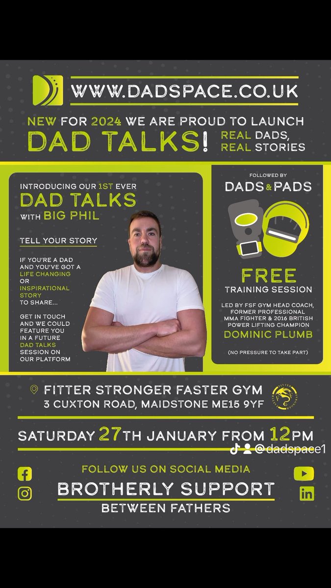 Dadspace (@dadspacecic) on Twitter photo ***NEW YEAR, NEW FEATURE***
New for 2024 we are proud to launch DAD TALKS! (Real Dads, Real stories)
Introducing our first ever DAD TALKS with BIG PHIL! (Life changing story)
dadspace.co.uk/event-details/…
<a href="/RealRazor/">Neil Ruddock</a>
<a href="/andyroots75/">Andy Roots</a>
<a href="/HitmanHatton/">Ricky Hatton MBE</a> ***NEW YEAR, NEW FEATURE***
New for 2024 we are proud to launch DAD TALKS! (Real Dads, Real stories)
Introducing our first ever DAD TALKS with BIG PHIL! (Life changing story)
dadspace.co.uk/event-details/…
<a href="/RealRazor/">Neil Ruddock</a>
<a href="/andyroots75/">Andy Roots</a>
<a href="/HitmanHatton/">Ricky Hatton MBE</a>