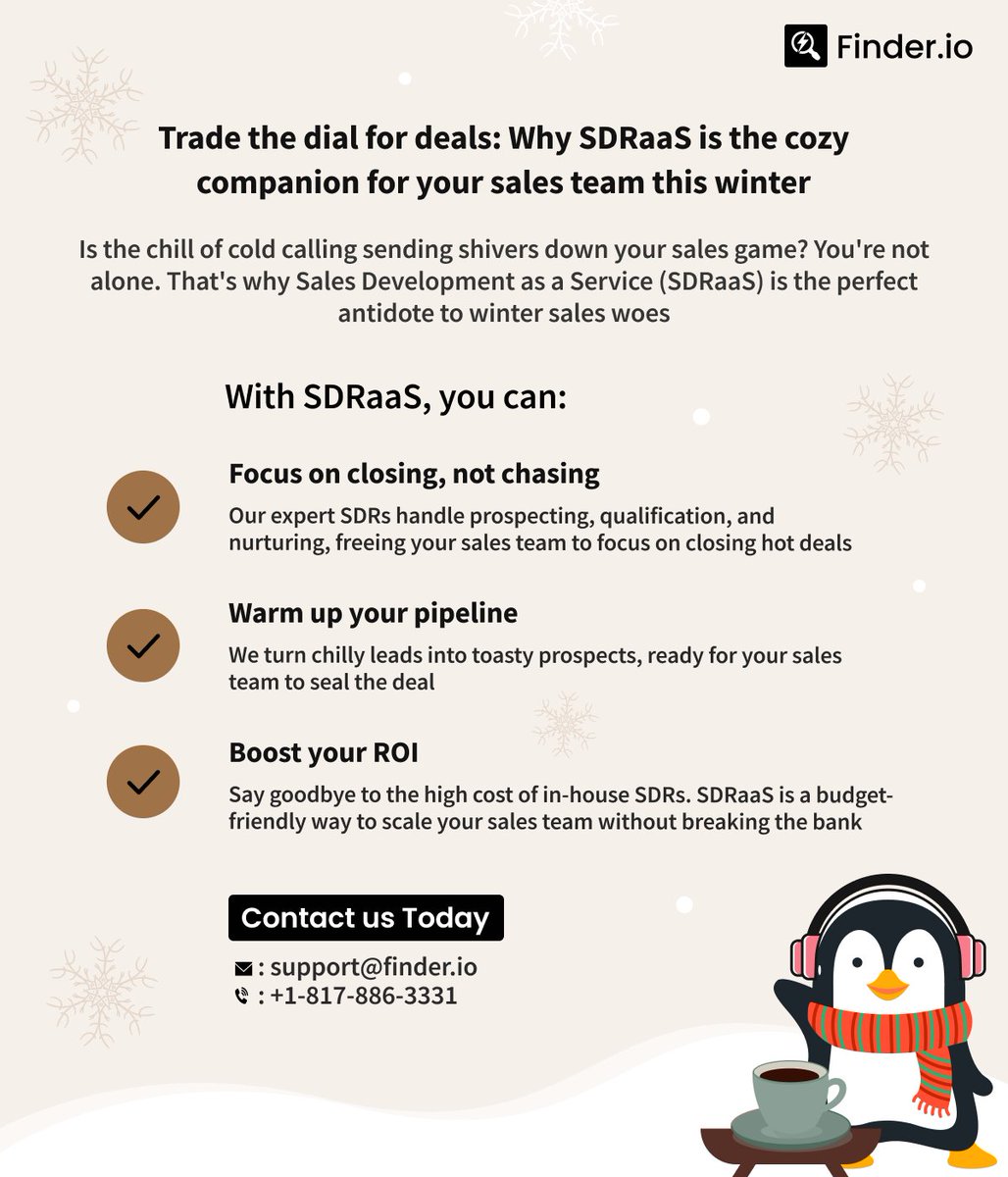finderio_500's tweet photo. #funfriday
SDRaaS: Because nobody likes cold calling...except penguins
https://t.co/Y0XRyWezPA
#SDRservices #SalesProspecting #DataDrivenSuccess #SDRasService #Finder #SDRaaS #BDRaaS #LeadGeneration https://t.co/kblKZ2XGMx