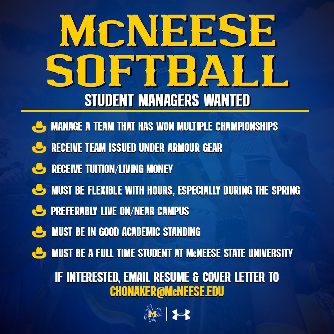 🚨MANAGER WANTED🚨 Softball season is just around the corner! Come be apart of a WINNING program 🥇