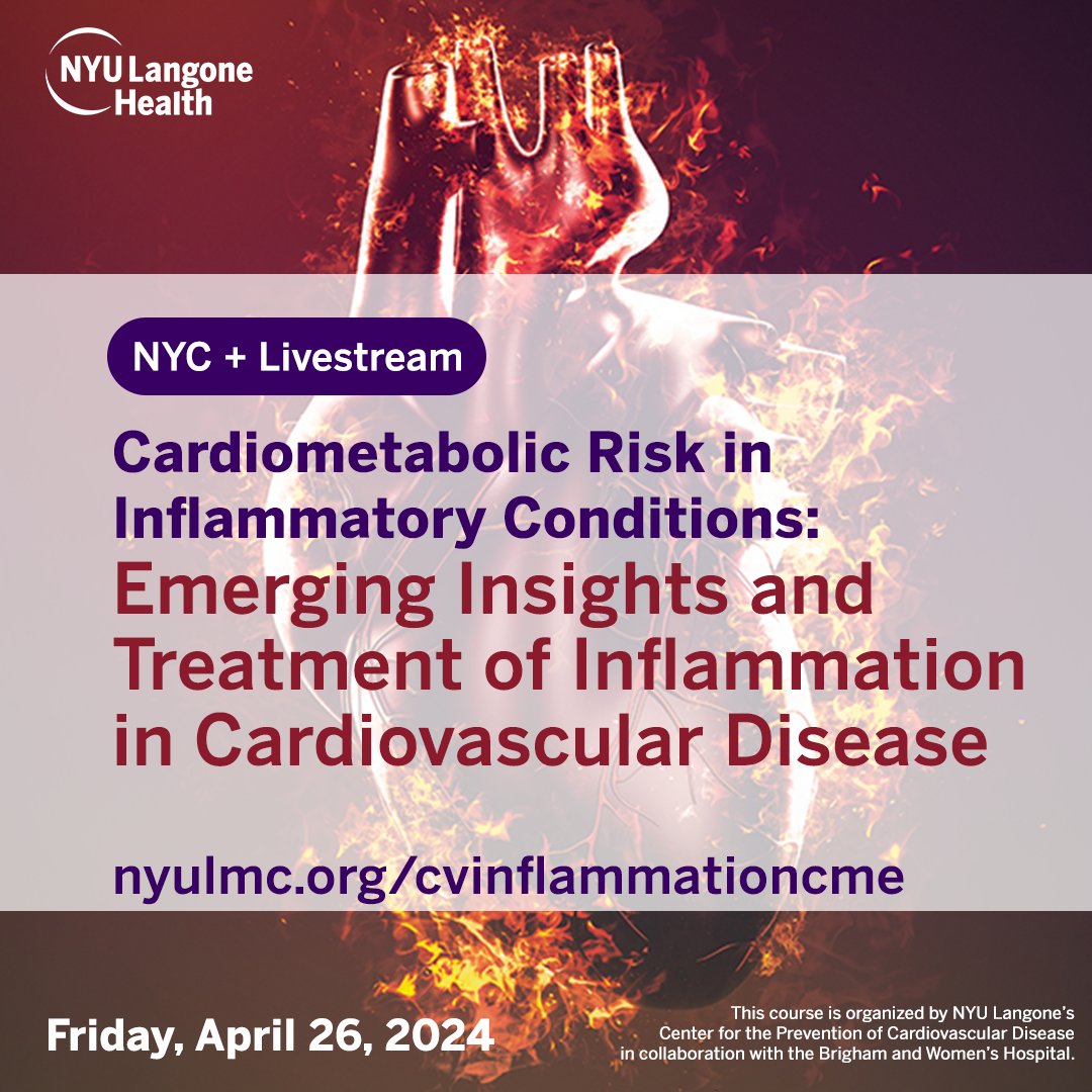 Don’t miss #CVInflammationCME24! Packed with informative & practical guidance on the clinical management of #cardiovascular complications in #autoimmune conditions & #inflammation in CVD. Jointly organized with @BrighamWomens Learn more: bit.ly/3tzYJHY #cardiorheum