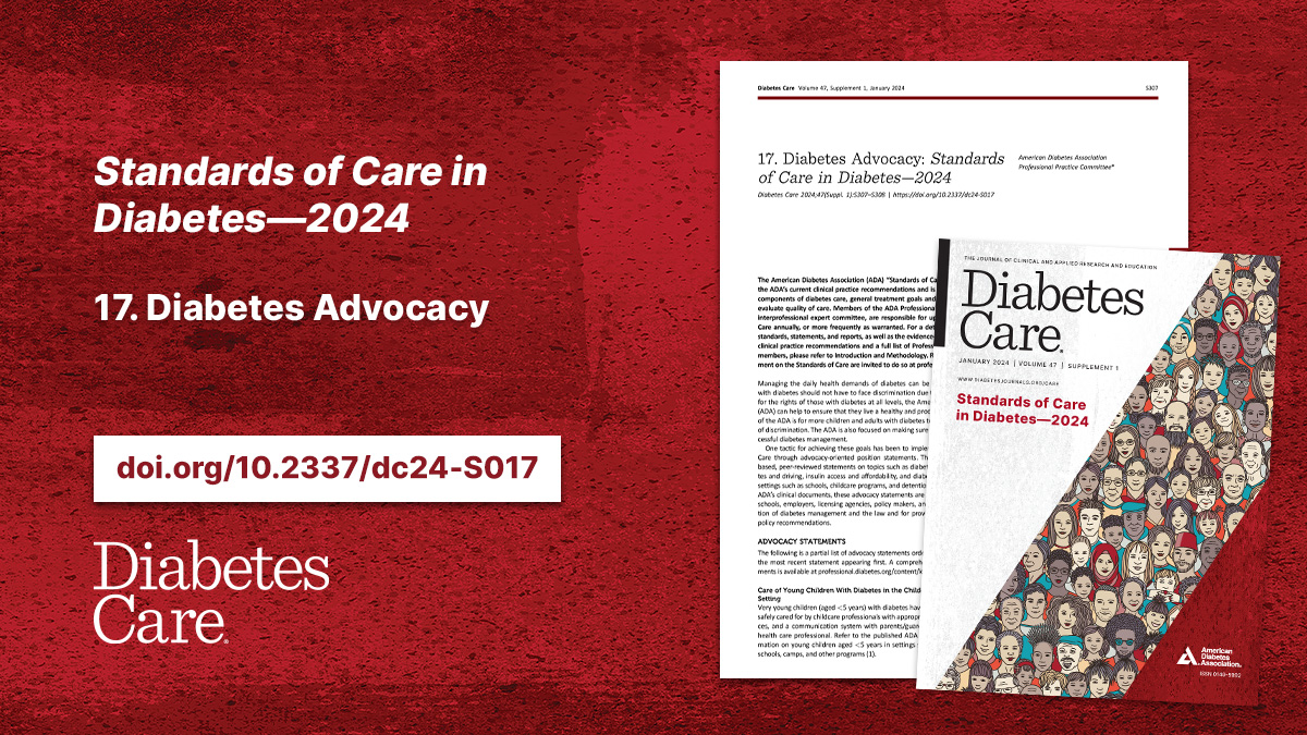 📚Standards of Care in Diabetes—2024 🔎Access Section 17 (free): Diabetes Advocacy 👀doi.org/10.2337/dc24-S…… #diabetes #standardsofcare #soc2024 @DiabetesCareADA @ADA_DiabetesPro @AmDiabetesAssn