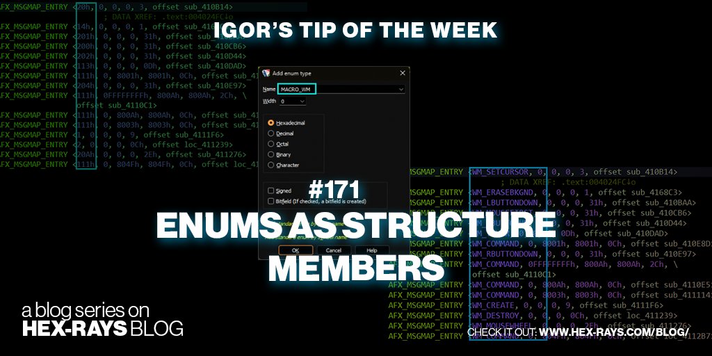 HexRaysSA's tweet photo. Your custom structure looks somewhat plain in the listing? Check this post for some ideas on how to enhance it 🌐 https://t.co/kAmRYKDHcp

#IgorsTipOfTheWeek #IDAtips #IDAPro https://t.co/qlcFGEN4SJ