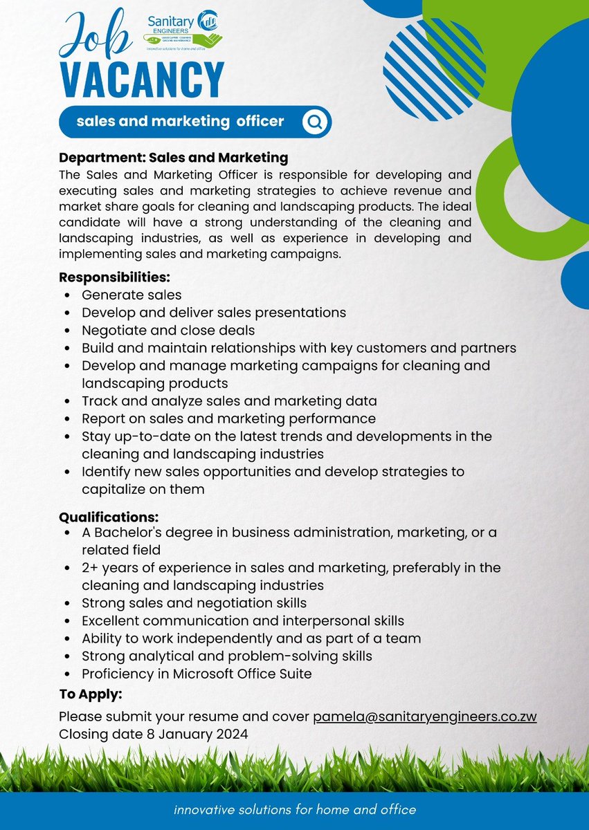 We're looking for a passionate and driven Sales Officer to join our growing company. 
#dreamjob
#careeropportunities